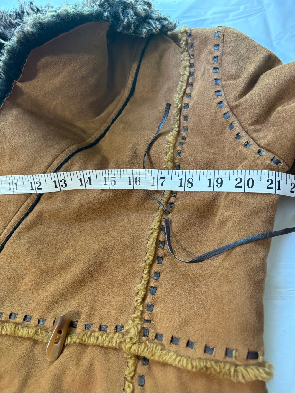 Regent Park Faux Suede Sherpa Boho Jacket M Tan Penny Lane Y2K Western Coat - Picture 6 of 12
